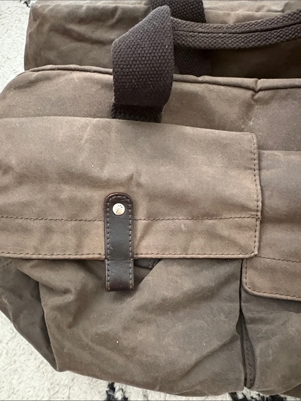 Jack Spade Brown Canvas Duffel Bag with Front Flap Pockets